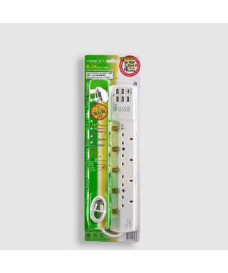 4位13A拖板6尺電源線 獨立開關 (5USBA + 1USBC) 6.2A USB 充電器