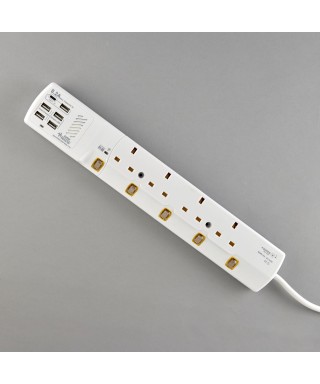 4位13A拖板6尺電源線 獨立開關 (5USBA + 1USBC) 6.2A USB 充電器