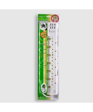 6位13A拖板6尺電源線 獨立開關 (5USBA + 1USBC) 8.2A USB 充電器