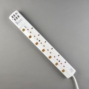 6位13A拖板6尺電源線 獨立開關 (5USBA + 1USBC) 8.2A USB 充電器
