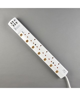 6位13A拖板6尺電源線 獨立開關 (5USBA + 1USBC) 8.2A USB 充電器