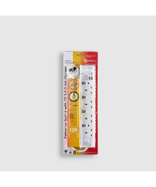 4位13A拖板12尺電源線 獨立開關 (2USBA + 1USBC) PD20W USB 充電器