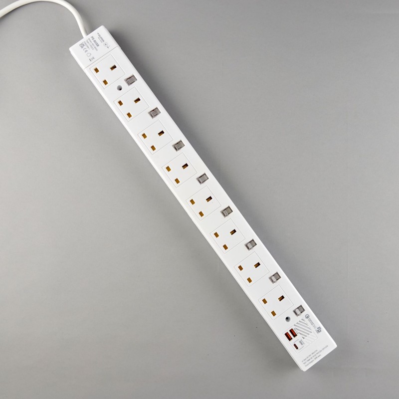 8位13A拖板12尺電源線 獨立開關 (2USBA + 1USBC) PD20W USB 充電器