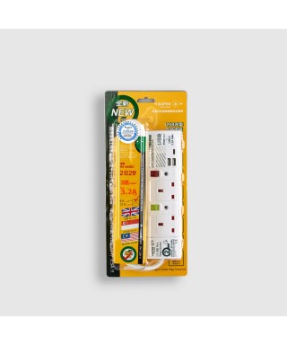 2位13A拖板6尺電源線 獨立開關 (2USBA + 1USBC) 3.2A USB 充電器