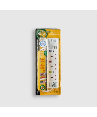3位13A拖板6尺電源線 獨立開關 (2USBA + 1USBC) 3.2A USB 充電器