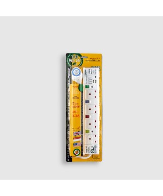 4位13A拖板6尺電源線 獨立開關 (2USBA + 1USBC) 3.2A USB 充電器