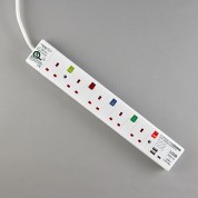 5位13A拖板6尺電源線 獨立開關 (2USBA + 1USBC) 3.2A USB 充電器