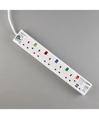 5位13A拖板6尺電源線 獨立開關 (2USBA + 1USBC) 3.2A USB 充電器