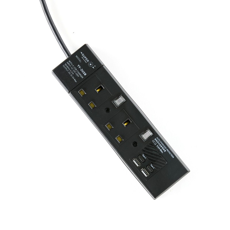 2位13A拖板12尺電源線 獨立開關 (2USBA + 1USBC) 3.2A USB 充電器